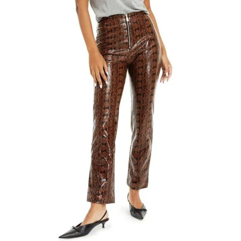 Danielle Bernstein Academia Faux Leather Animal Print Mobwife Straight Lg Pant 6